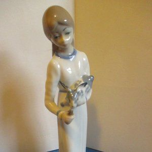 Girl with Rabbit Casades 9 inch vintage figurine